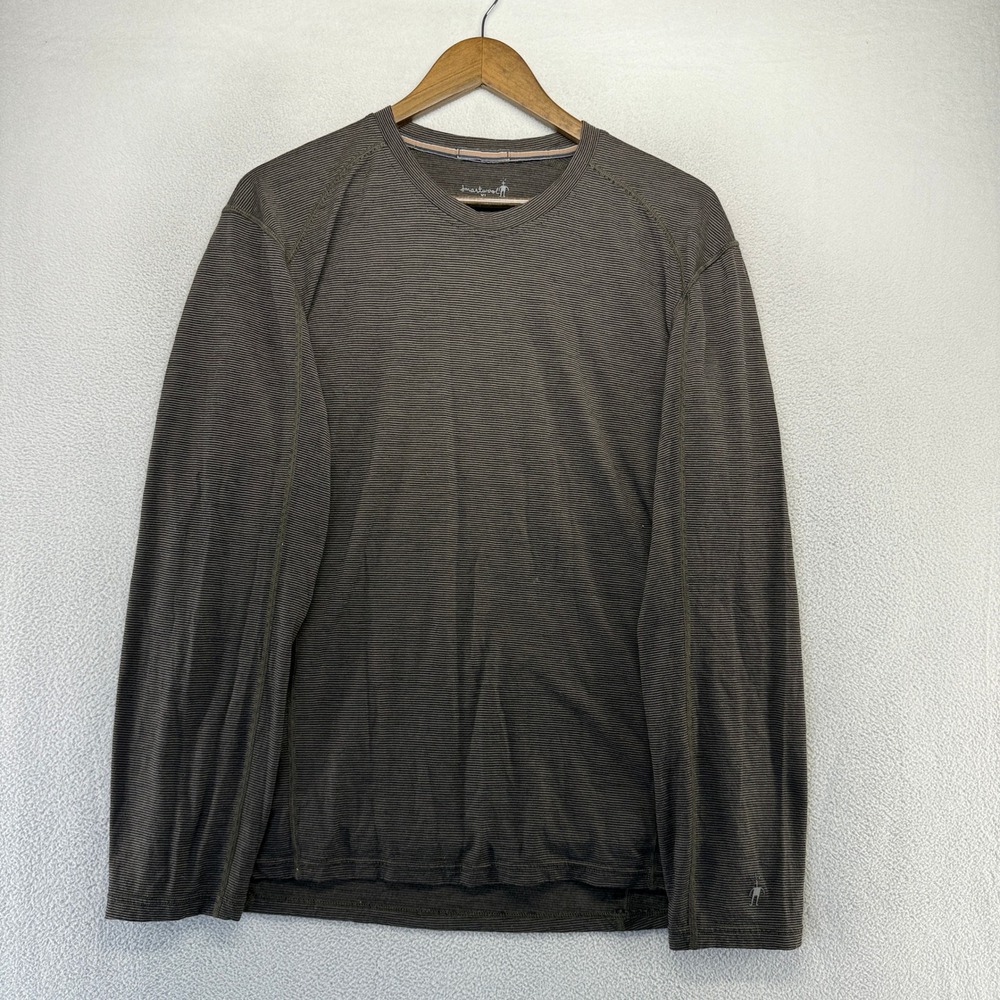 Smartwool Shirt Mens XL Brown Striped Merino Wool Base Layer Long Sleeve Top